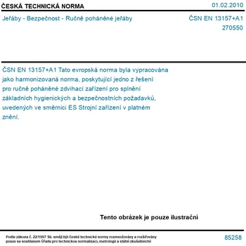 ČSN EN 13157+A1 - Jeřáby - Bezpečnost - Ručně poháněné jeřáby - Tisk