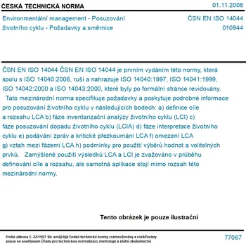 ČSN EN ISO 14044 - Environmentální management - Posuzování životního cyklu - Požadavky a směrnice - Tisk