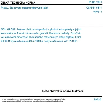 ČSN 64 0311 - Plasty. Stanovení obsahu těkavých látek - Tisk