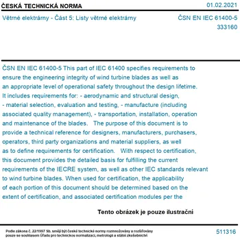 ČSN EN IEC 61400-5 - Větrné elektrárny - Část 5: Listy větrné elektrárny - Tisk