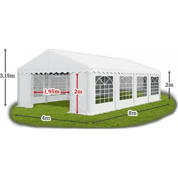 Zahradní stan Párty stan 4x8x2m střecha PE 240g/m2 boky PE 240g/m2 konstrukce LÉTO Šedá Bílá Šedá