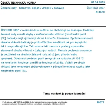 ČSN ISO 3087 - Železné rudy - Stanovení obsahu vlhkosti v dodávce - Tisk