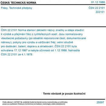 ČSN 22 2101 - Frézy. Technické předpisy - Tisk