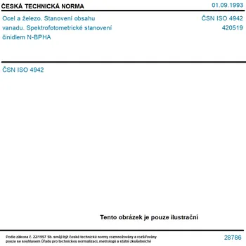 ČSN ISO 4942 - Ocel a železo. Stanovení obsahu vanadu. Spektrofotometrické stanovení činidlem N-BPHA - Tisk