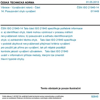 ČSN ISO 21940-14 - Vibrace - Vyvažování rotorů - Část 14: Posuzování chyb vyvážení - Tisk