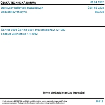 ČSN 65 0208 - Dálkovody hořlavých zkapalněných uhlovodíkových plynů - Tisk