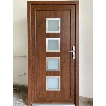 Vchodové dveře SOFT vchodové plastové dveře MNICHOV, ořech/bílá, 98x200 cm (jednokřídlé plastové dveře 98x200 cm)