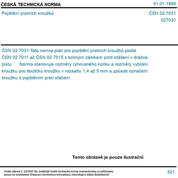 ČSN 02 7031 - Pojištění pístních kroužků - Tisk