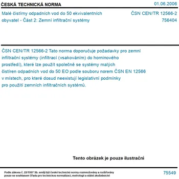 Čistička odpadních vod ČSN CEN/TR 12566-2 - Malé čistírny odpadních vod do 50 ekvivalentních obyvatel - Část 2: Zemní infiltrační systémy - Tisk