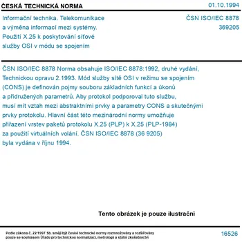 ČSN ISO/IEC 8878 - Informační technika. Telekomunikace a výměna informací mezi systémy. Použití X.25 k poskytování síťové služby OSI v módu se spojením - Tisk
