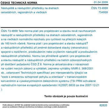 ČSN 73 4959 - Nástupiště a nástupištní přístřešky na drahách celostátních, regionálních a vlečkách - Tisk