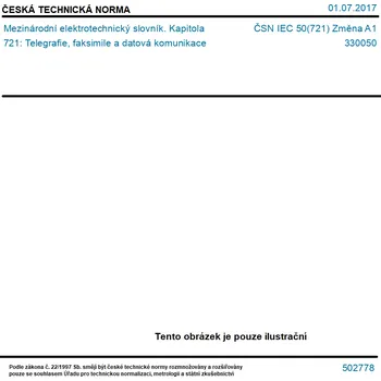 ČSN IEC 50(721) Změna A1 - Mezinárodní elektrotechnický slovník. Kapitola 721: Telegrafie, faksimile a datová komunikace - Tisk