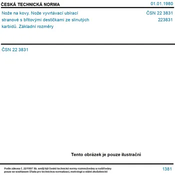 Stojan na nože ČSN 22 3831 - Nože na kovy. Nože vyvrtávací ubírací stranové s břitovými destičkami ze slinutých karbidů. Základní rozměry - Tisk