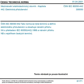 ČSN IEC 60050-442 - Mezinárodní elektrotechnický slovník - Kapitola 442: Elektrická příslušenství - Tisk