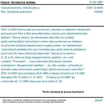 ČSN 12 4000 - Vzduchotechnika. Odlučovače a filtry. Společná ustanovení - Tisk