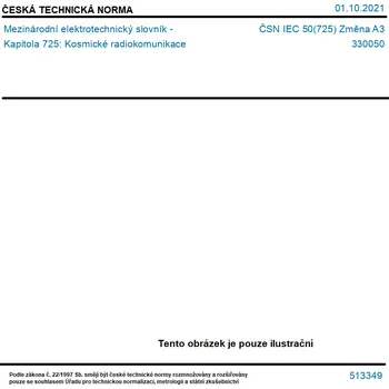 ČSN IEC 50(725) Změna A3 - Mezinárodní elektrotechnický slovník - Kapitola 725: Kosmické radiokomunikace - Tisk