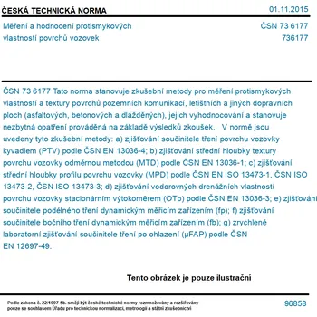 ČSN 73 6177 - Měření a hodnocení protismykových vlastností povrchů vozovek - Tisk