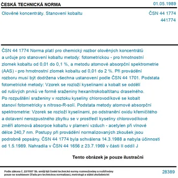 ČSN 44 1774 - Olověné koncentráty. Stanovení kobaltu - Tisk