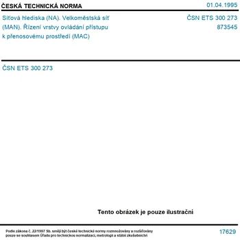 ČSN ETS 300 273 - Síťová hlediska (NA). Velkoměstská síť (MAN). Řízení vrstvy ovládání přístupu k přenosovému prostředí (MAC) - Tisk