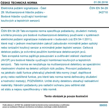 ČSN EN 54-29 - Elektrická požární signalizace - Část 29: Multisenzorové hlásiče požáru - Bodové hlásiče využívající kombinaci kouřových a teplotních senzorů - Tisk