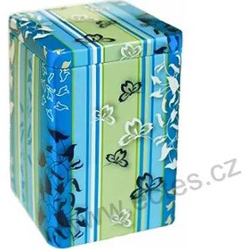 Dóza na potraviny ABBY modrozelená plechová dóza na čaj 3393 lístky a pruhy