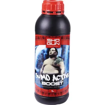 Hnojivo Shogun Sumo Active Boost 1L, květový stimulátor (SHOGUN Sumo Active Boost je tekutý emulzní koncentrát složený z přírodní sloučeniny Triacontanol a rostlinného extraktu. Stimuluje příjem těžkých živin a fotosyntézu a zároveň zvyšuje obsah cukrů, proteinů,