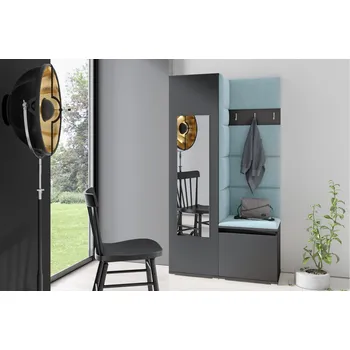 Předsíňová stěna Eka Předsíňová stěna s čalouněnými panely Trinity 13 - Grafit / Světlá modrá 2322