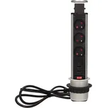 - Design Light zásuvka elektro stolová výsuvná věž 60 mm- 3x zásuvka + 2x USB + kabel stříbrná/ plast