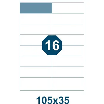 Speciální papír Samolepicí etikety, délka 105 mm, šířka 35 mm, 16 ks na archu A4, 100 listů/bal.