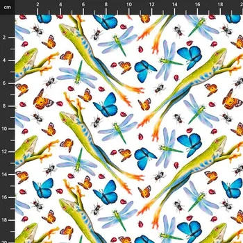 US 999-464 Studio e žabky a motýli vícebarevná bavlněná látka patchwork