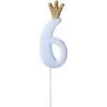 Sugar and Cakes DORTOVÁ SVÍČKA - MODRÉ ČÍSLO 6 S KORUNKOU
