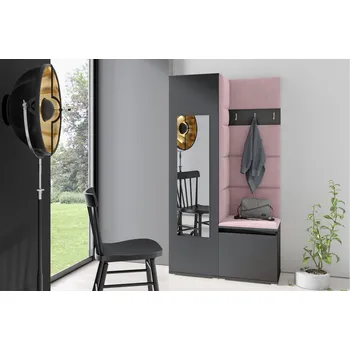 Předsíňová stěna Eka Předsíňová stěna s čalouněnými panely Trinity 13 - Grafit / Světlá růžová 2319