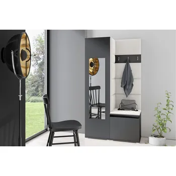 Předsíňová stěna Eka Předsíňová stěna s čalouněnými panely Trinity 13 - Grafit / Krémová bílá 2301