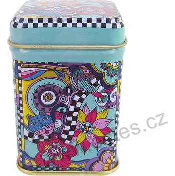 Dóza na potraviny ADELLA barevná plechová dóza na čaj 7422 ornamentální kresba s kočičí hlavou
