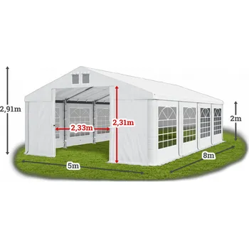 Zahradní stavba Párty stan 5x8x2m střecha PVC 560g/m2 boky PVC 500g/m2 konstrukce LÉTO Zelená Zelená Šedá