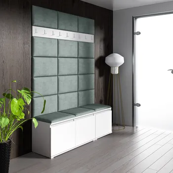 Předsíňová stěna Eka Předsíňová stěna s čalouněnými panely Trinity 6 - Bílá / Světlá zelená 2321