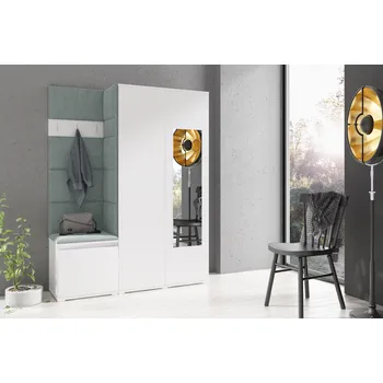 Předsíňová stěna Eka Předsíňová stěna s čalouněnými panely Trinity 11 - Bílá / Světlá zelená 2321