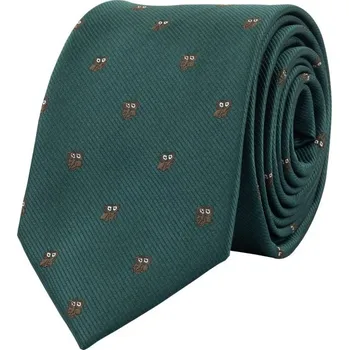 Kravata Bubibubi Tmavozelená kravata se sovami