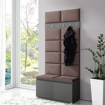 Předsíňová stěna Eka Předsíňová stěna s čalouněnými panely Trinity 1 - Grafit / Světlá hnědá 2306
