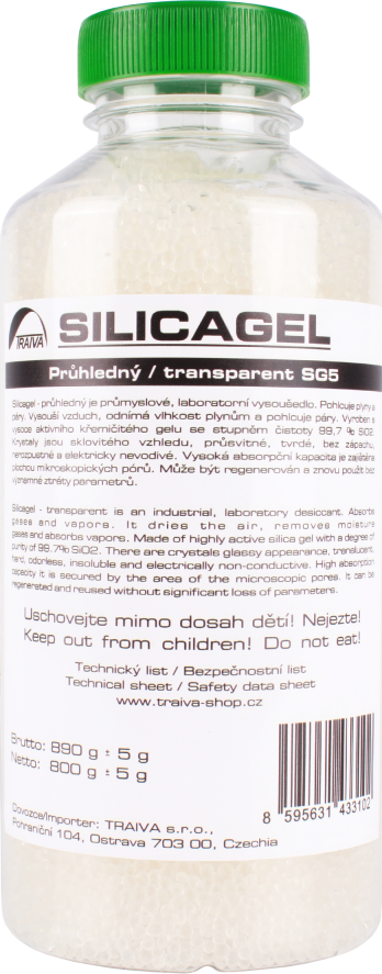 Silikagel SG5 - čirý 800 g (transparentní láhev), Silikagel SG5 čirý - kód: 14844