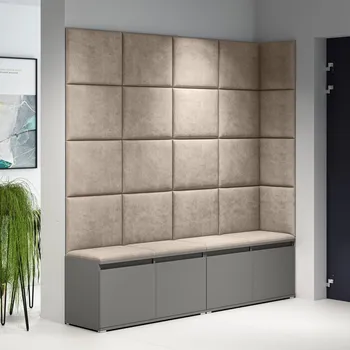 Předsíňová stěna Eka Předsíňová stěna s čalouněnými panely Trinity 3 - Grafit / Světlá béžová 2303