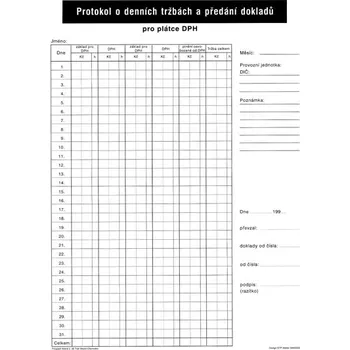 Tiskopis Tiskopis Protokol o denních tržbách pro plátce DPH