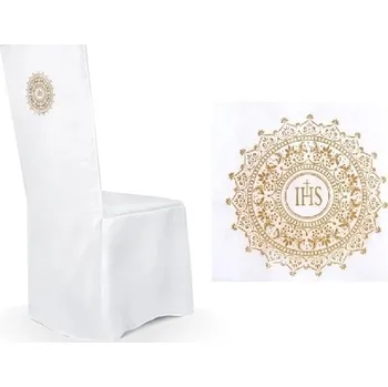 Svatební dekorace PartyDeco Potah na židli saténový bílý s dekorem