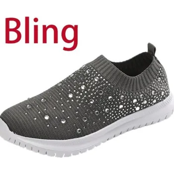 Dámské tenisky Dámské nazouvací prodyšné tenisky s třpytivými kamínky Barva: Šedá, Velikost: 34 (22,5 cm)