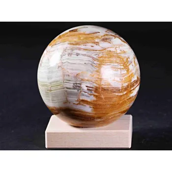 Drahý kámen Magieprirody.cz Koule Aragonit 1.315 kg - 10 cm + dřevěný podstavec #18