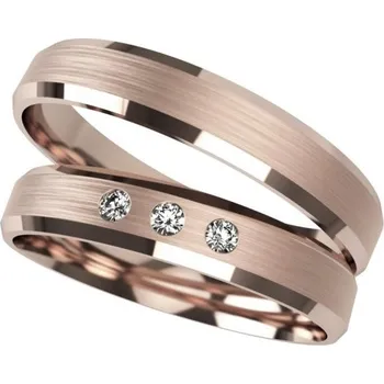 Prsten Primossa Pánský matný snubní prsten a dámský se třemi zirkony Primossa, růžové zlato - vzor č. 1151 Dámský prsten: 47 mm, Pánský prsten: 53mm