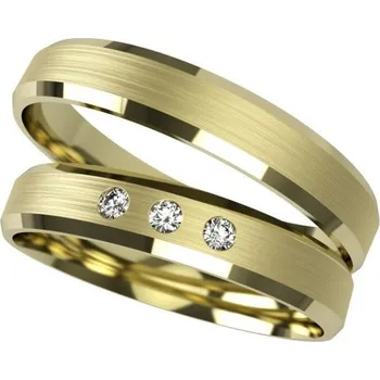 Prsten Primossa Pánský matný snubní prsten a dámský se třemi zirkony Primossa, žluté zlato - vzor č. 1151 Dámský prsten: 52 mm, Pánský prsten: 53mm