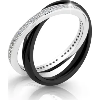 Prsten Cerafi Keramický prsten se zirkony Due Nero 124 Velikost: 58