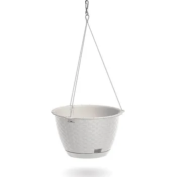 Květináč Závěsný ratanový květináč s ocel lankem - RATOLLA bílý 24 cm
