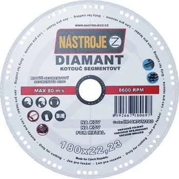 Řezný kotouč Diamantový kotouč na kov pr. 180 mm s chladícími segmenty, šíře 2,0 mm